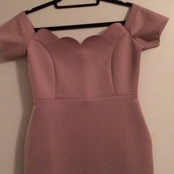 ASOS Scallop Off the Shoulder Scuba Midi Pencil - Picture 6 of 8